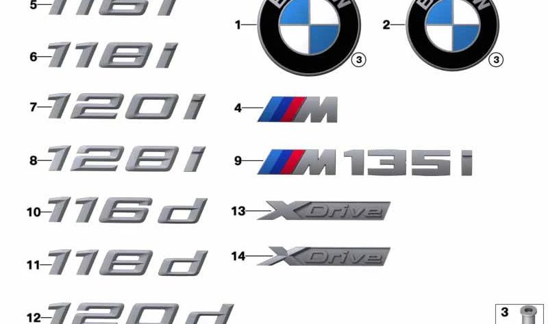 Emblema trasero "120d" OEM 51147932978 para BMW Serie 1 F40 (120d y 120d xDrive). Compatible con modelos fabricados entre 2019 y 2024. Original BMW.
