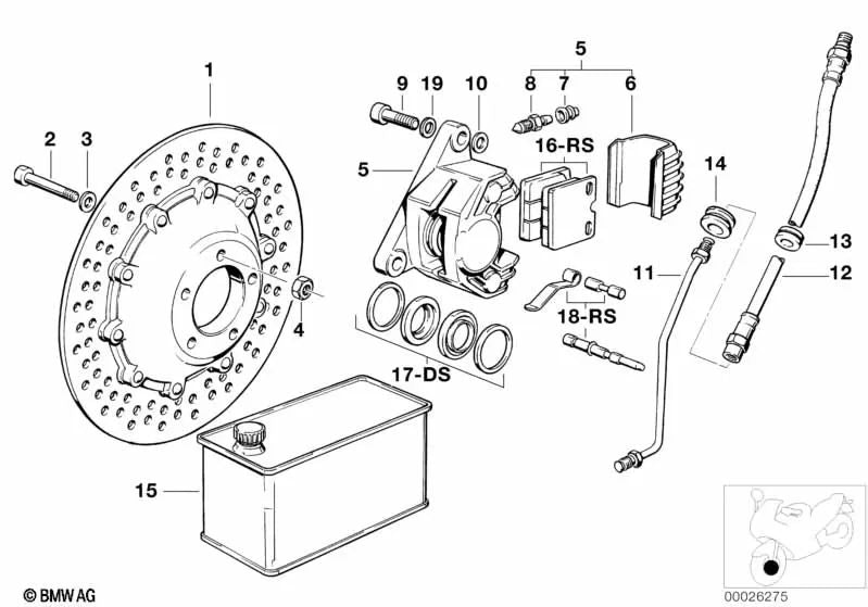 Tubería de freno delantera OEM 34321242270 para motos BMW R 65 GS, R 80 G/S, R 80 ST (1980-1992). Original BMW Motorrad.