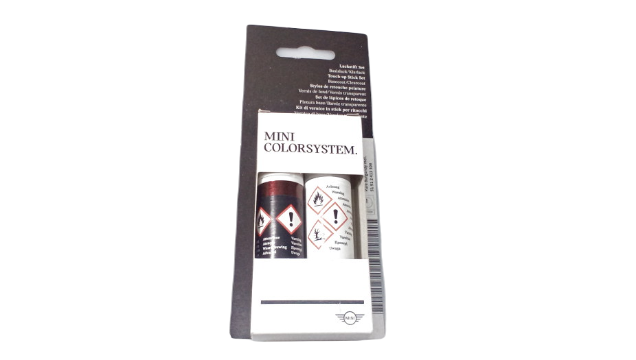 Set de lápiz de retoque color Pure Burgundy metalizado OEM 51912413309 para MINI F54, F55, F56, F57, F60. Repara arañazos y golpes fácilmente. Original MINI.