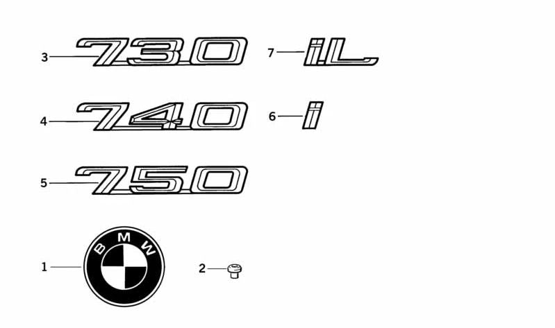 Rear emblem sticker for BMW 7 Series E32, E38 (OEM 51148139836). Original BMW