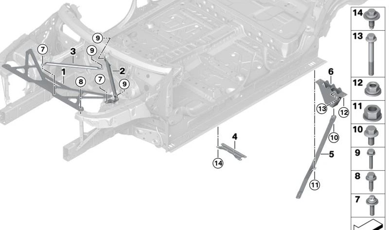 Refuerzo izquierdo de torreta delantero OEM 51617337923 para BMW X5 G05, G05N, G18, G18N; X6 G06, G06N; X7 G07, G07N; XM G09. Original BMW.