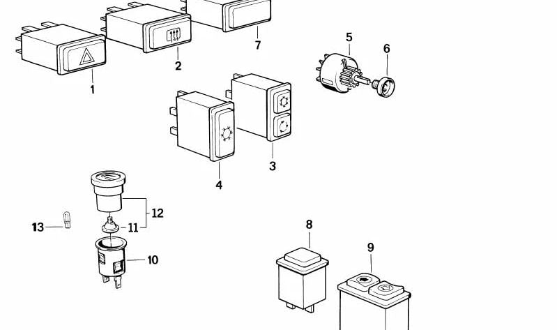 Interruptor de luces de emergencia OEM 61311372893 para BMW E28. Repuesto original BMW.