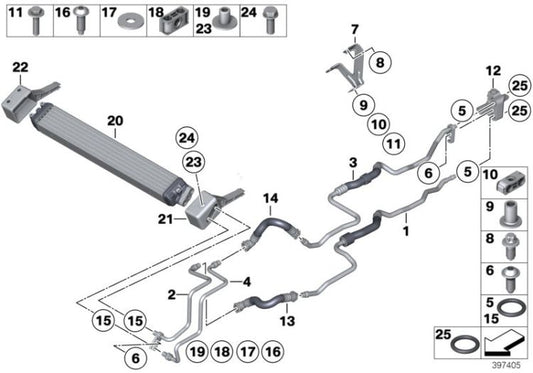Tubería de refrigeración de aceite de admisión OEM 17227980111 para BMW F06, F01, F02... y más. Original BMW.