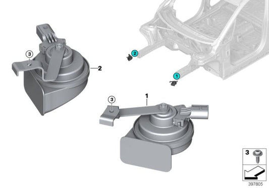 Bocina tonos bajos OEM 61337375704 para BMW Serie 2 F45 Active Tourer 225xe. Original BMW.