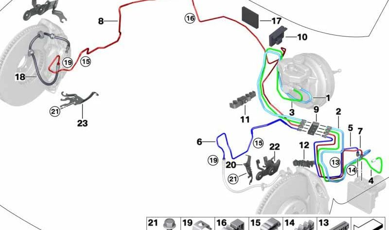 Tubo de freno principal OEM 34326861901 para BMW F90, F90N, G30, G31, G11, G12. Conexiones M12/M12. Original BMW.