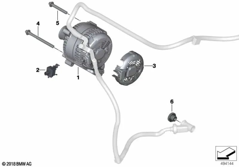 Generatore 150A per BMW F40, F44, F45N, F46, F46N, F48, F48N, F39 (OEM 12318627124). BMW originale.