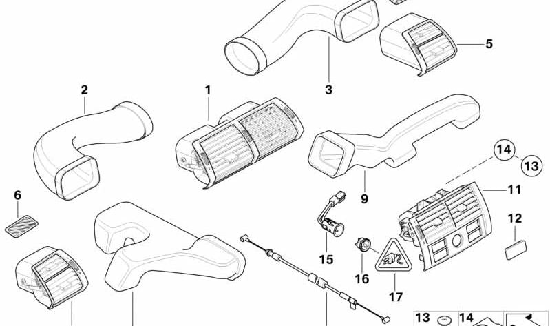 Cable de control de ventilación ajustable OEM 64228383990 para BMW X5 E53 (modelos 3.0d y 3.0i) con cambio manual o automático. Compatible con versiones producidas entre 2001 y 2006. Original BMW.