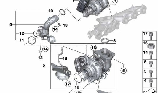 Tubo de conexión de admisión OEM 11658512394 para BMW F30, F31, F32, F33, F34, F36, F07, F10, F11, F06, F12, F13, F01, F25, F26, F15, F16. Original BMW.