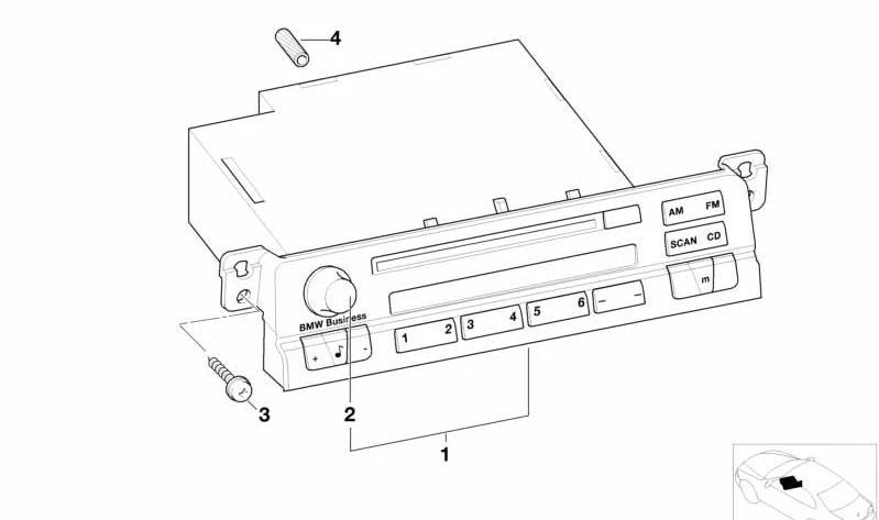 Botón de control OEM 65126907813 para BMW E46. Compatible con radios BMW Business CD y conversiones de radio Business o Reverse. Recambio original BMW.