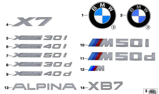 Emblema "X7" OEM 51148093998 para BMW G07. Original BMW.