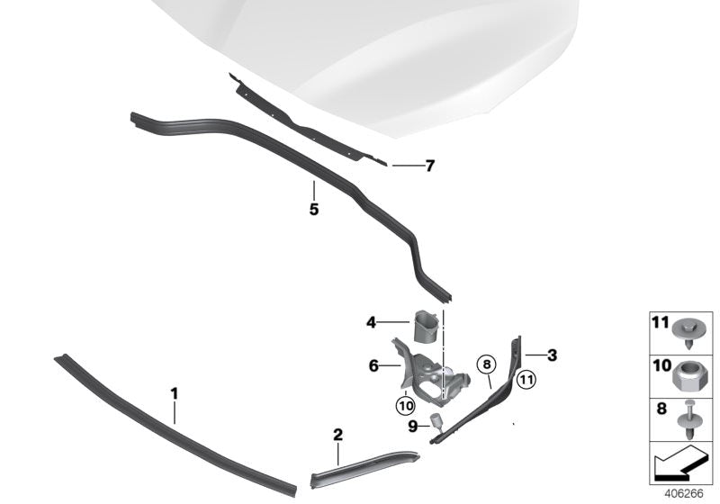 Junta de estanqueidad lateral delantera izquierda OEM 51767300517 para BMW F45, F46. Original BMW.