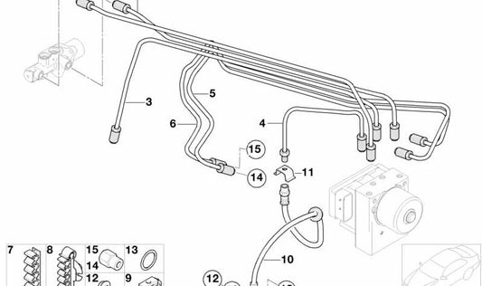 Tubería de freno trasera OEM 34306779189 para MINI R50, R53, R52... y más. Original MINI.