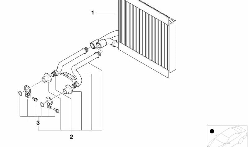 Radiador calefacción OEM 64118385689 para BMW E39 y E53. Compatible con modelos como 520d, 520i. Repuesto original BMW.