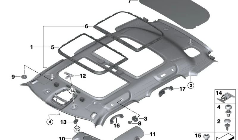 Bastidor techo panorámico trasero OEM 51447347695 para MINI F56, F55, Clubman F54, Countryman F60... y más. Original MINI.