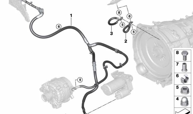 Cable de masa OEM 12428648003 para BMW F20, F22, F23, F30, F31, F34, F32, F33, F36. Compatible con versiones M140i, M240i y más. Original BMW.