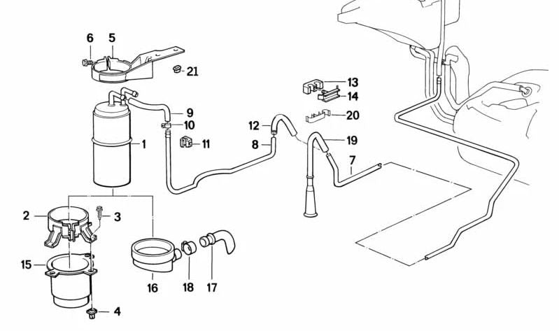 Soporte para sistema de ventilación OEM 16131179566 para BMW E34 (Serie 5). Original BMW.