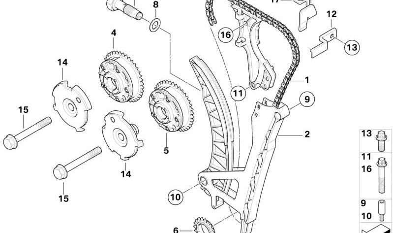 Guia deslizante para BMW E81, E82, E87, E88, E46, E90, E91, E92, E93, E60N, E84, E83, E85 (OEM 11317505608). BMW original