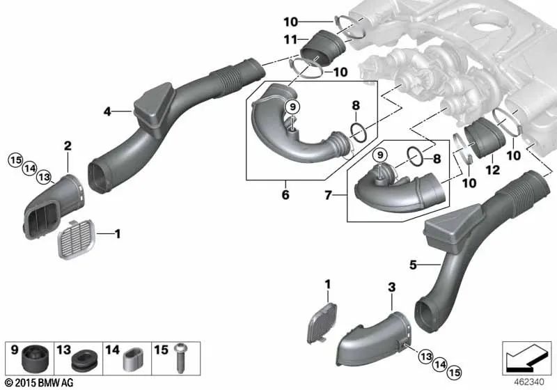Clean air duct for BMW G30, G11, G12 (OEM 13718613153). Original BMW.