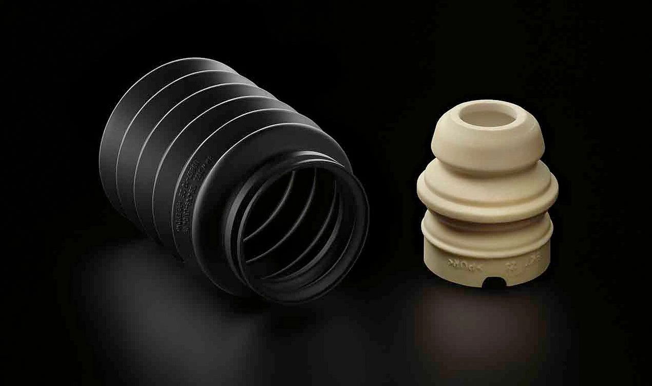 Kit de reparación OEM 31302281820 con protector y tope de suspensión delantera para BMW Serie 3 E46. Incluye tubo protector y tope de amortiguador. Original BMW.