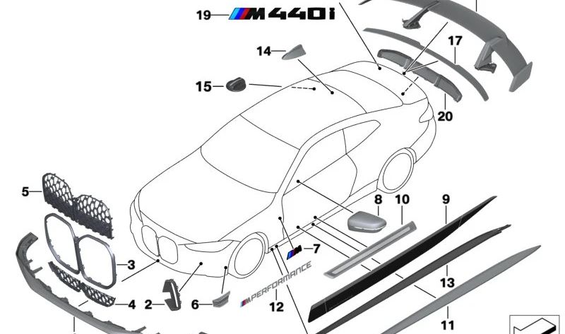 Difusor trasero inferior de carbono OEM 51128077357 para BMW G22, G23, G26 (420d, 420i, xDrive). Pieza original BMW ideal para mejorar el aspecto deportivo y aerodinámico del vehículo.