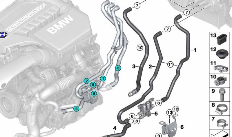 Manguera de retorno de refrigerante OEM 64219168938 para BMW X5 {E70,F15} y BMW X6 {E71}. Compatible con motores N54 y N55. Original BMW.
