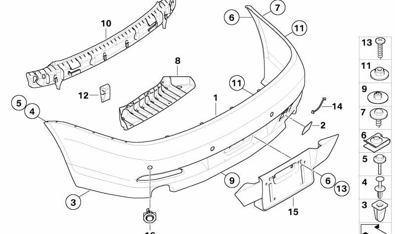Paragolpes trasero imprimado OEM 51127078441 para BMW E63 y E64. Original BMW.