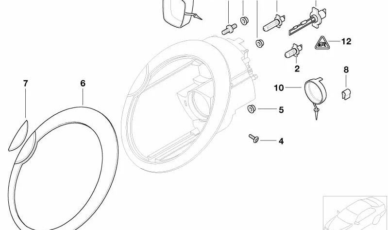 Caperuza cubierta luz de cruce delantera OEM 63126917839 para MINI R50, R53 Cooper, One (2001–2006). Original MINI.