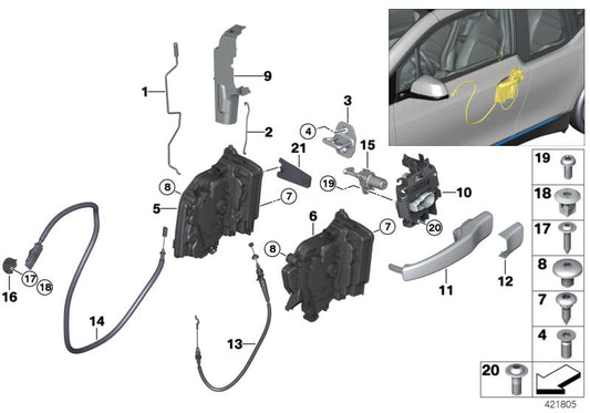 Maneta de puerta derecha imprimada OEM 51217408382 para BMW i3 {I01, todos los modelos: 60Ah, 94Ah, 120Ah, con y sin Rex}. Original BMW.