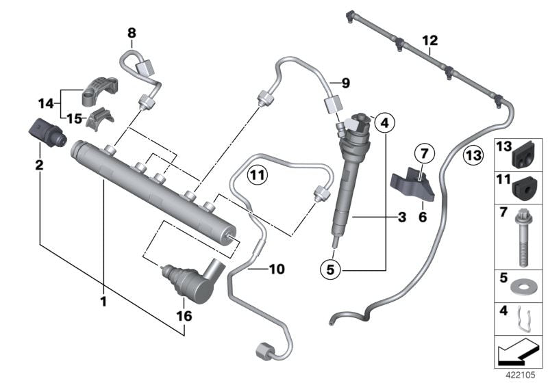 Conducto de alta presión OEM 13537798449 para BMW {E81, E82, E87, E88, F20, F21, F22, E90, E91, F30, F31, F34, F36, E84} y MINI {R55, R56, R57, R58, R59, R60, R61}. Original BMW y MINI.