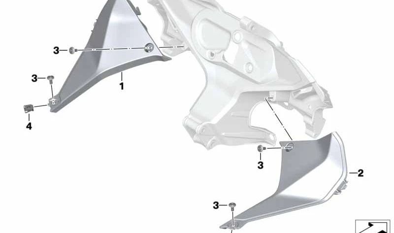 Right inner trim OEM 46638545304 for BMW Motorrad R1200RS, R1250RS. Original BMW Motorrad.