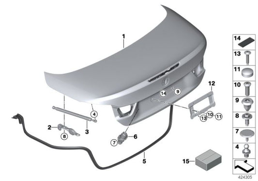 Elément de fixation avec plaques d'espacement OEM 54377312862 pour BMW F33, F33 LCI, F83 M4, F83 M4 LCI. Véritable BMW.