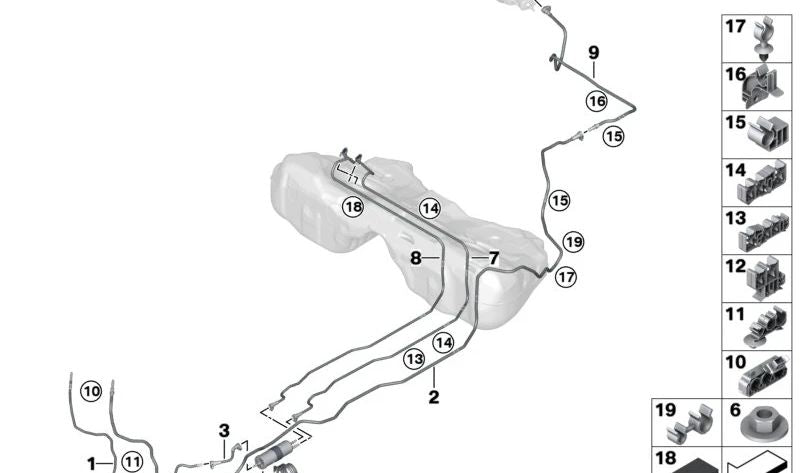 Tubo de alimentação de combustível OEM 16127365100 para BMW F90, F90N, G30N, G30N, G38, G38N, G32, G32N, G12, G12N, F92, F93, G14, G15, G16. BMW original.