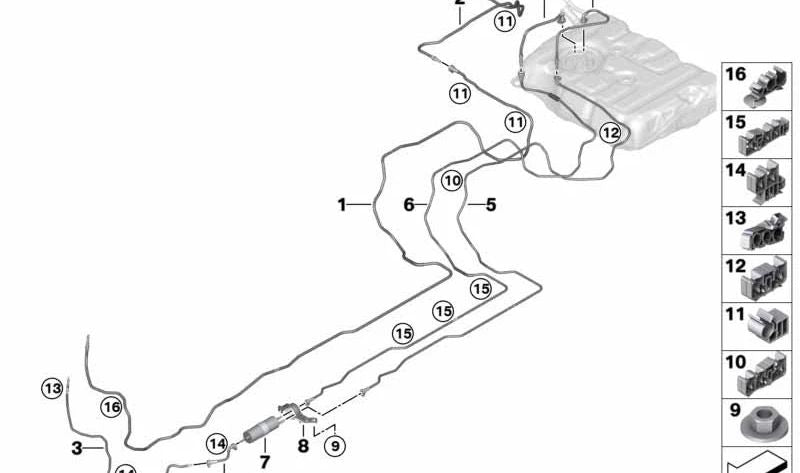Tubería de retorno de combustible trasera OEM 16127356598 para BMW G38, G12. Original BMW.