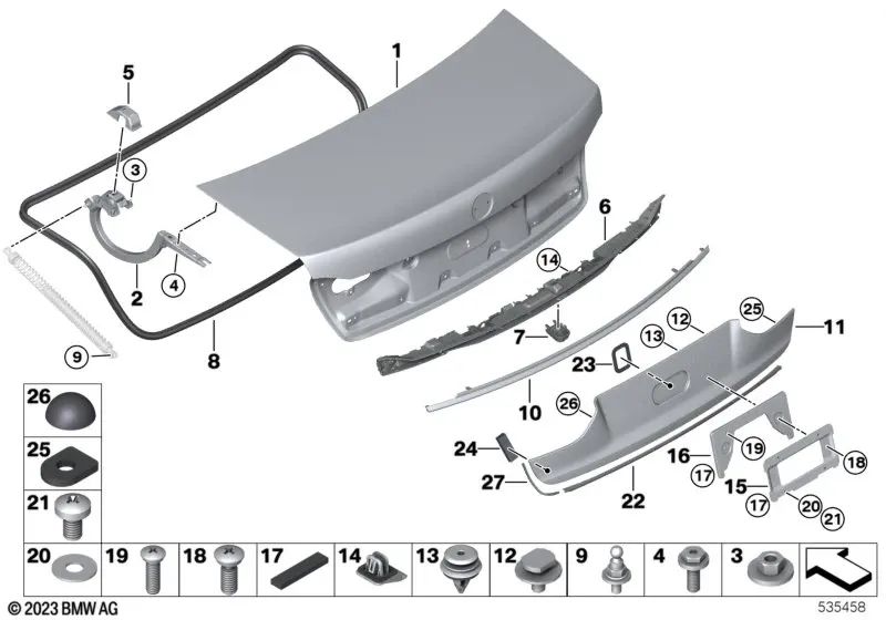 Tailgate Handle for BMW 7 Series G11N, G12N (OEM 51137485267). Original BMW.