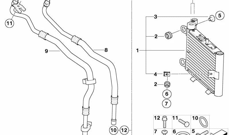 Tubería de retorno del radiador de aceite OEM 17223448666 para BMW E83. Original BMW.