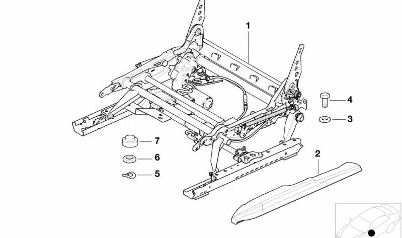Tapa embellecedora guía asiento derecho OEM 52108248212 para BMW E46, E63, E64. Original BMW.