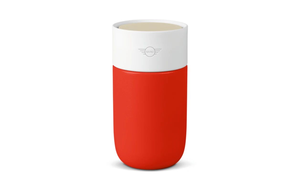 Taza de viaje Colour Block roja y blanca 300 ml OEM 80285B32107 para MINI. Original MINI.