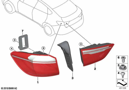 Right rear trunk light housing for BMW X6 F16, F86 (OEM 63217344898). Original BMW.