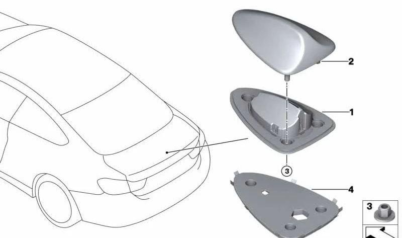 Antenne de logement vide du coffre imprimé pour BMW E88, F23, E93, F33, F83, F23N, E93N, F33N, F83N (OEM 65209121674). BMW d'origine