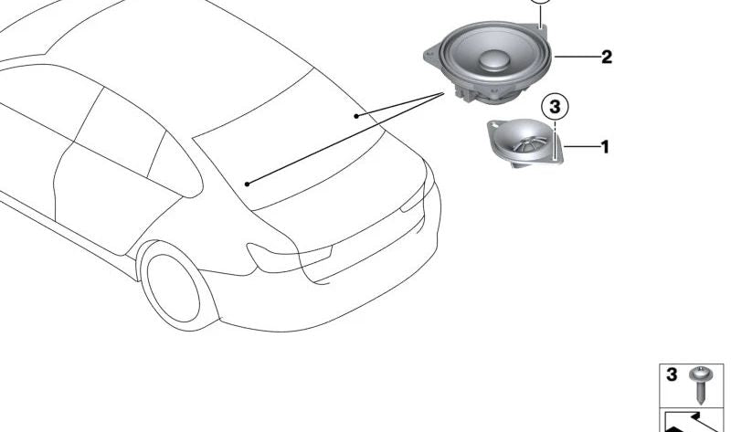 Altavoz medio Top Hi-Fi System OEM 65132622468 para BMW F40, F44, G42, G87, G20, G21, G28, G80, G81, G22, G23, G26, G82, G83, G30, G11, G12, F91, F92, F93, G14, G15, G16, G29. Original BMW.
