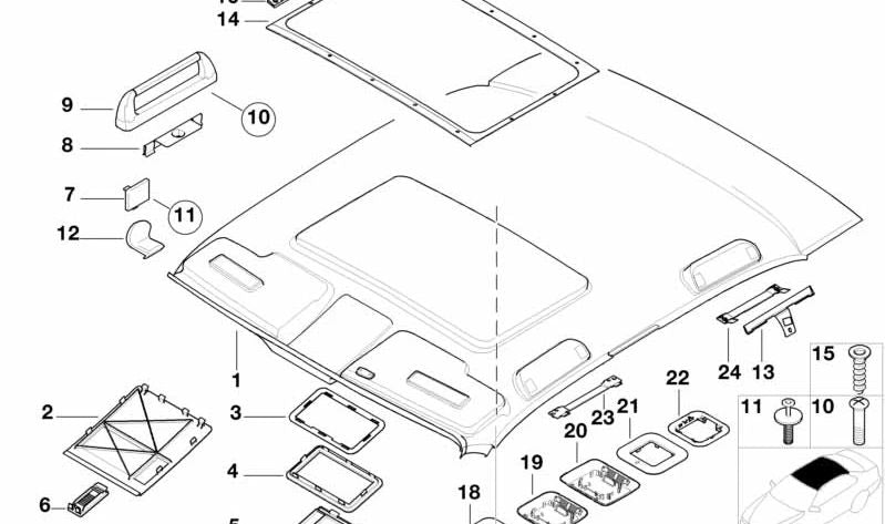 Couvercle du capteur à ultrasons intérieur 51448254917 pour BMW E38 725TDS, 728i (tous les modèles et versions indiqués). Couleur gris clair. BMW d'origine.