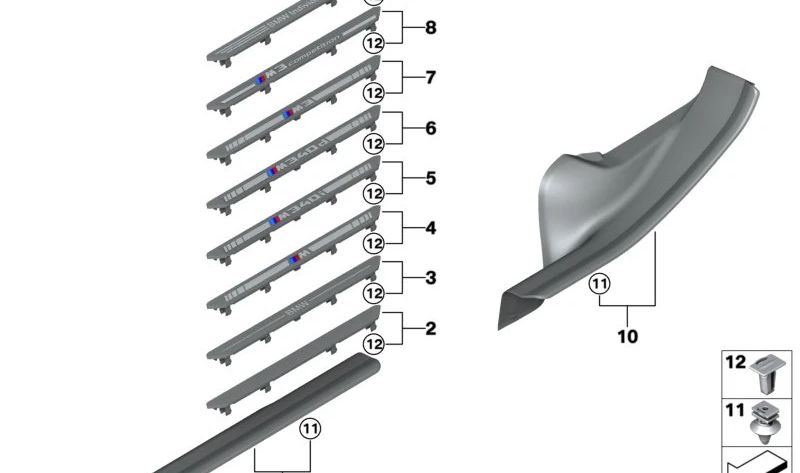 Embellecedor entrada puerta delantera OEM 51477887316 para BMW G80 M3 CS y M3 Competition. Original BMW.