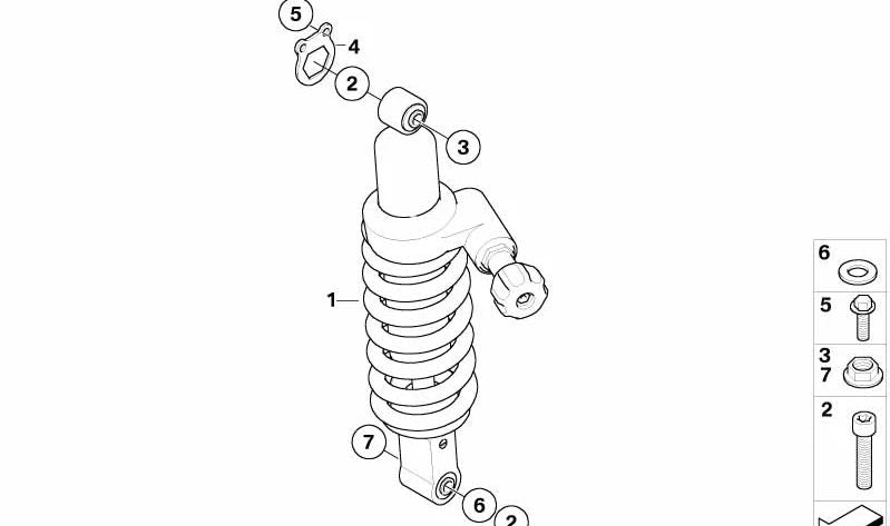 Amortiguador trasero OEM 33537696859 para BMW Motorrad G 650 X (modelos GK15) años 2006–2009. Original BMW Motorrad.