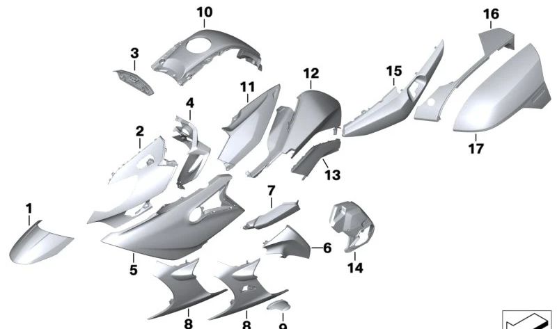 OEM de revestimento lateral direito 46637914824 para BMW Motorrad K 1600 GT, K 1600 GTL. Cor de poeira meteórica. BMW Motorrad original.