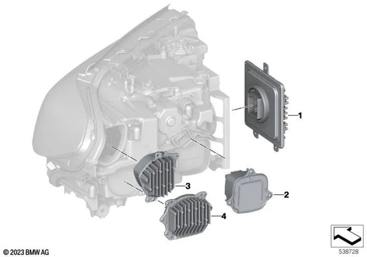 Front light electronic control unit OEM 63115A0AFC0 for BMW 3 Series G80, 4 Series G82, 5 Series G30, X3 G01, i4 G26... and more. Genuine BMW.