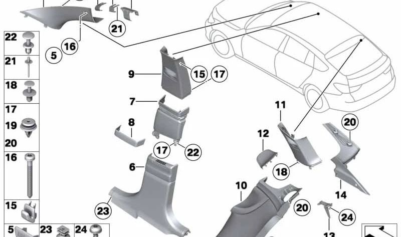 Leather Coating Pilar C lower left OEM 51437221675 for BMW F07. Original BMW.
