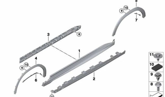 Aletín (moldura) de paso de rueda trasero derecho imprimado OEM 51778099206 para BMW G06. Original BMW.