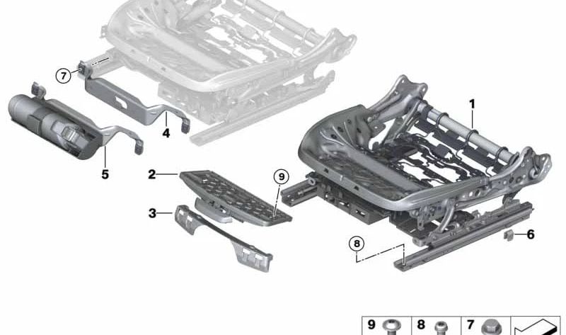 Mecanismo del asiento izquierdo OEM 52107470861 para BMW F93, G16. Original BMW.