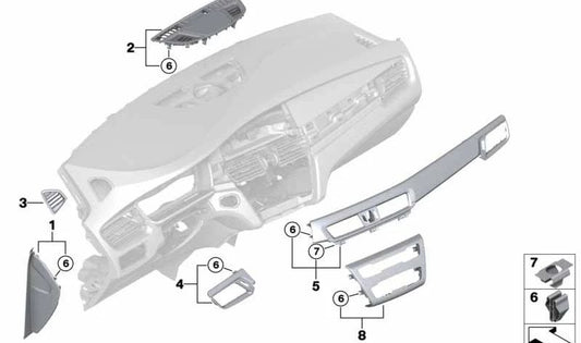 Clip sujeción salpicadero OEM 51457116152 para BMW Serie 1 E81 (modelos 116d, 116i). Compatible con varias versiones entre 2007 y 2011. Recambio original BMW.