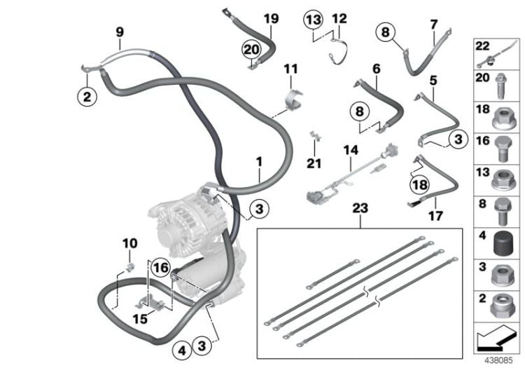 Cable de puesta a masa OEM 12427620950 para BMW F07, F10, F11, F06, F12, F13, F01, F02... y más. Original BMW.